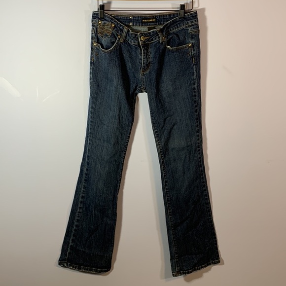 Rocawear size 11 lowrise flare Y2k gold embroidered pockets vintage 00’s sexy - Picture 2 of 12